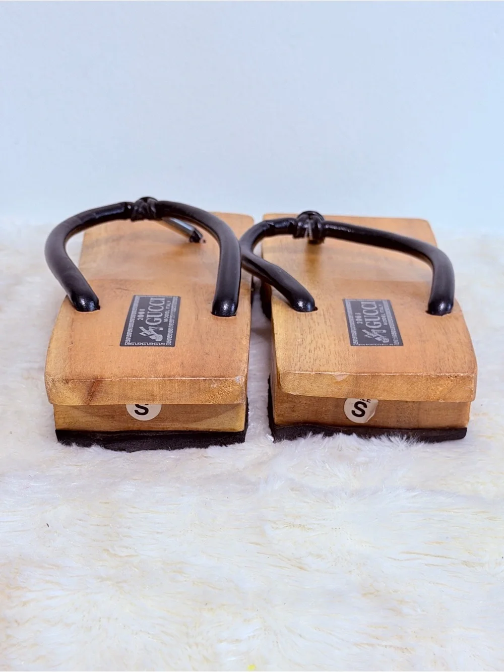 Gucci Brown Leather-Trim Wooden Sandals RARE Size 7